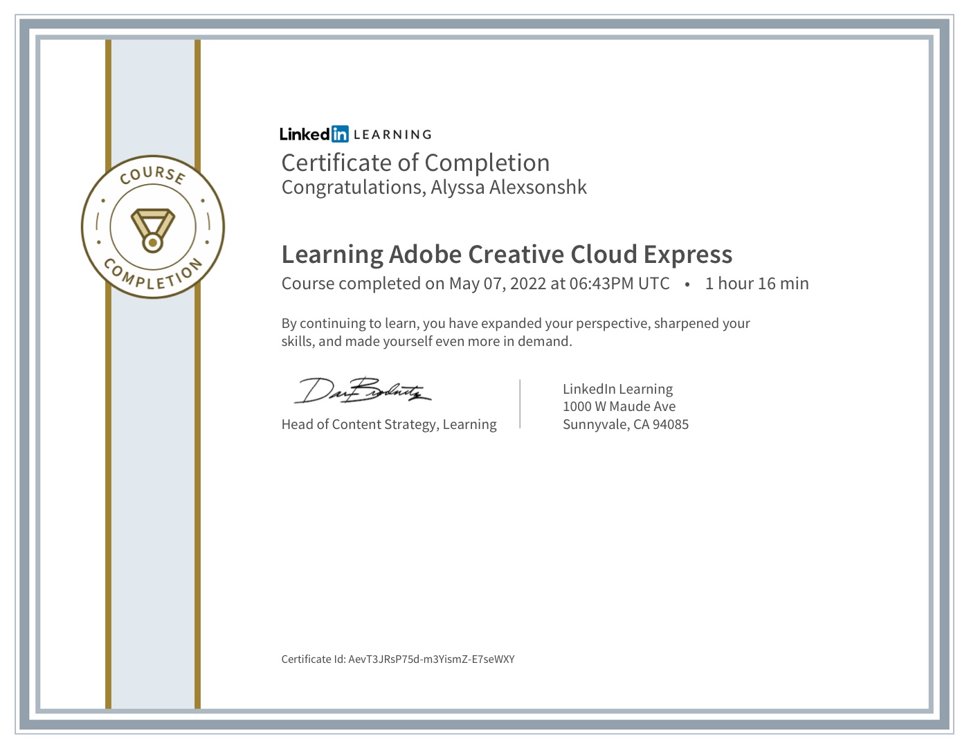 LinkedIn — Adobe CC Express (2022) certificate