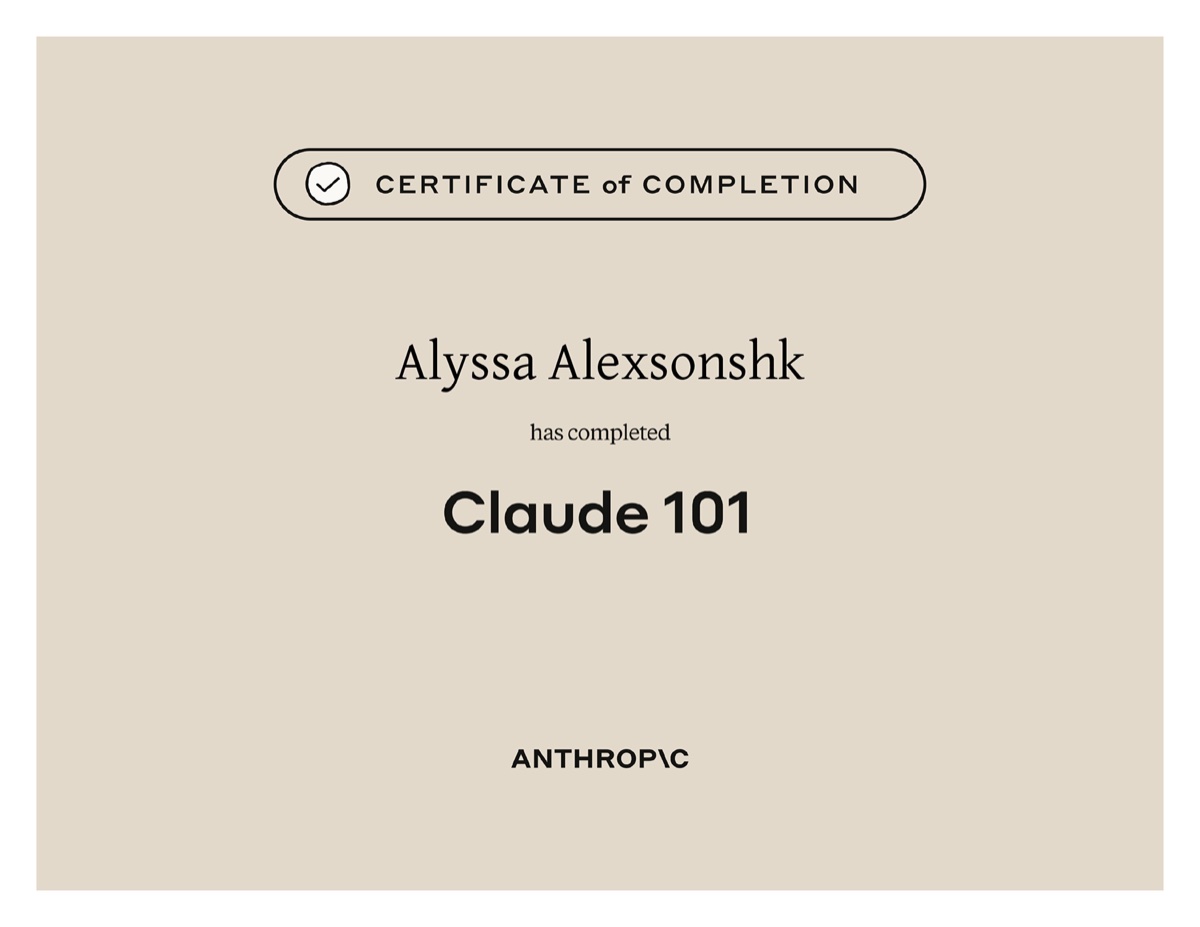 Anthropic — Claude 101 (2026) certificate