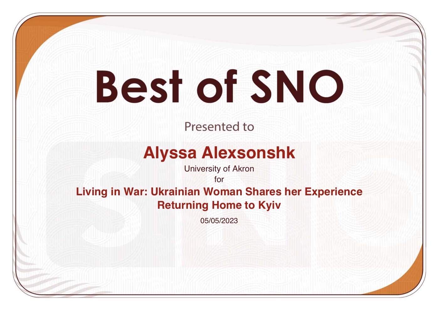 Best of SNO — Living in War (2023) certificate